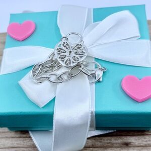 Tiffany & Co. Filigree Heart Key Pendant Bracelet in Silver, 7.5 inch